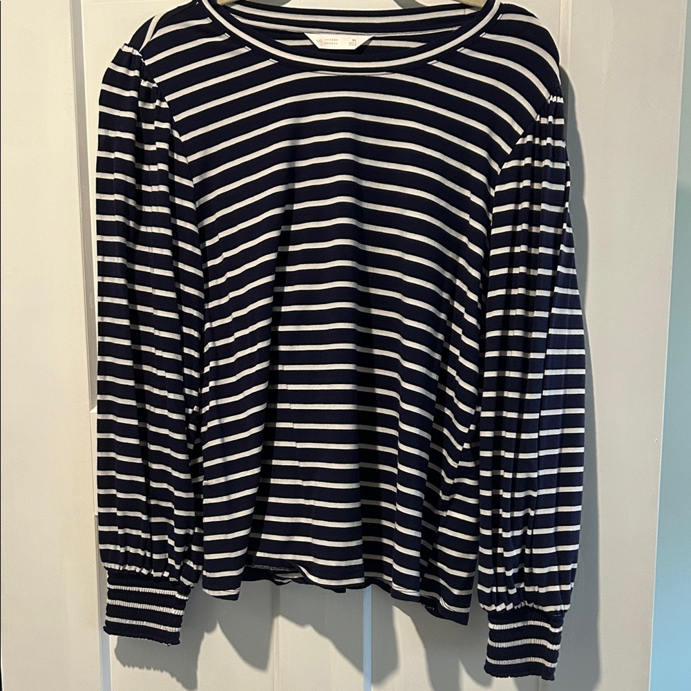 LC Lauren Conrad Navy and Cream Striped Long Sleeve Top